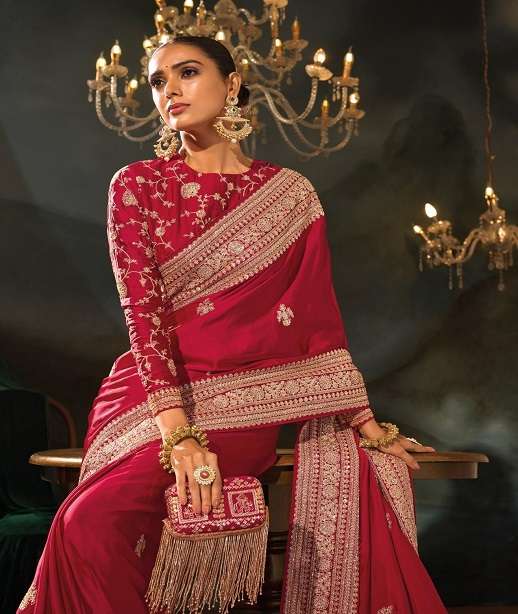 DESIGNER WEDDING PARTY WEAR PREMIUM SILK SAREE THREAD SEQUENCE HAND WORK COLLECTION SM MN 8601-8613