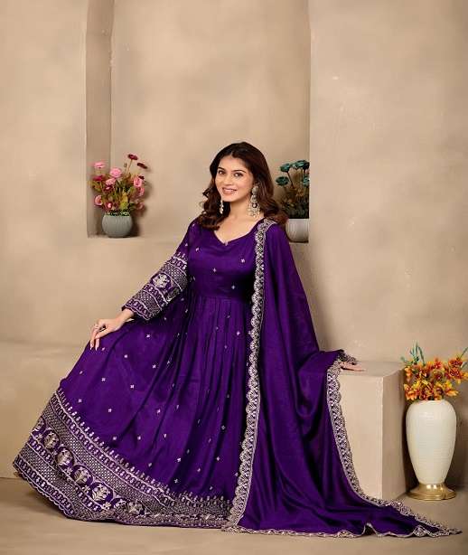 DESIGNER WEDDING PARTY WEAR READYMADE ART SILK ANARKALI SALWAR SUIT GOWN ANY 7-12