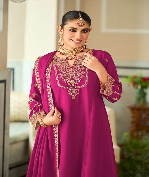 DESIGNER WEDDING PARTY WEAR REAL CHINON PALAZZO SHARARA SALWAR SUIT DST EBA 9827 COLOR