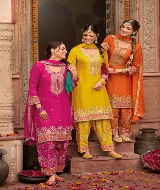 DESIGNER WEDDING PARTY WEAR REAL CHINON SHARARA SALWAR SUIT DST EBA KASHISH 1816-1818