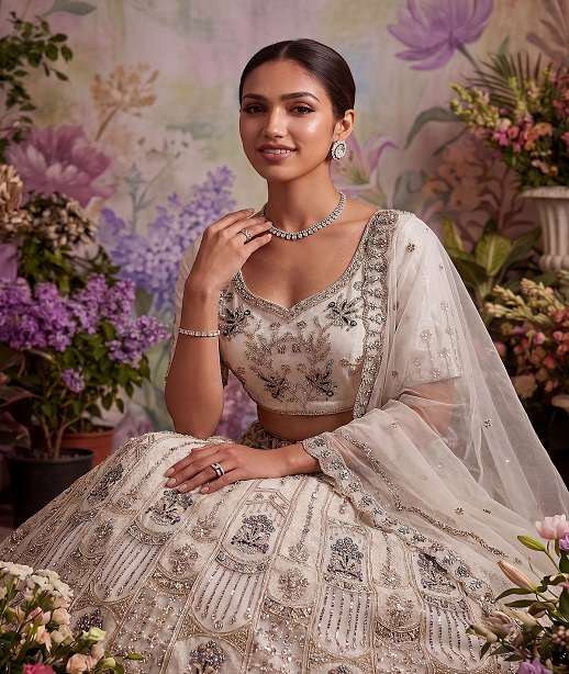 INDIAN DESIGNER BOLLYWOOD WEDDING PARTY WEAR NET FABRIC LEHENGA AT WHOLESALE RATE DERIN SM KB 101-104
