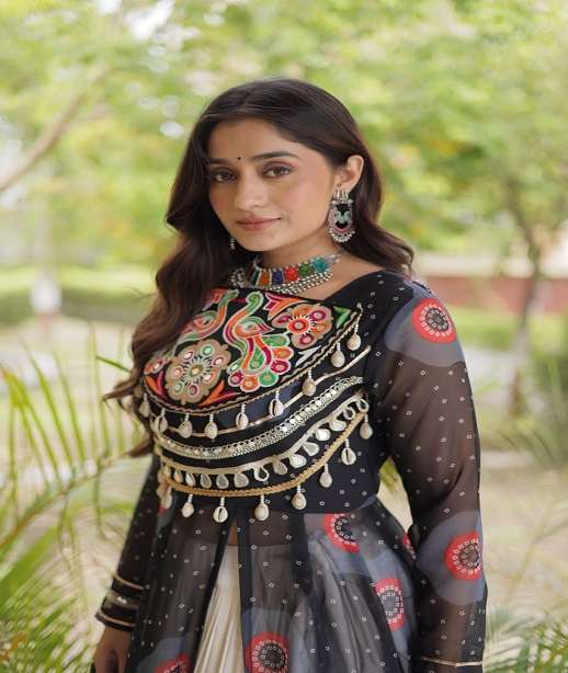 READYMADE NAVRATRI WEAR COTTON WHITE LEHENGA BANDHANI PRINT KURTI COLLECTION KU 5085 COLOR