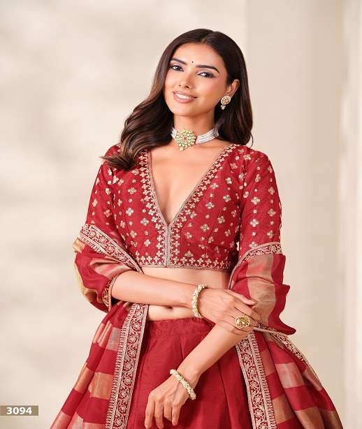 DESIGNER BRIDAL WEDDING PARTY WEAR ART SILK LEHENGA CHOLI WITH SILK DUPATTA MHVS 3091-3094
