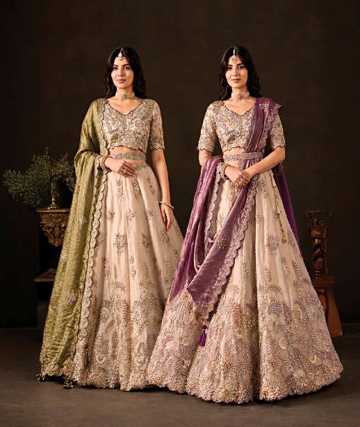 DESIGNER BRIDAL WEDDING PARTY WEAR FENDY SILK SEQUENCE WORK LEHENGA CHOLI ZC 6019 COLOR