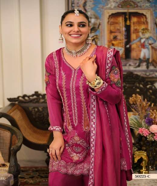 DESIGNER FANCY PARTY WEAR VISCOSE SIMAR SILK SHARARA SALWAR SUIT PALAZZO EB 50225 COLOR