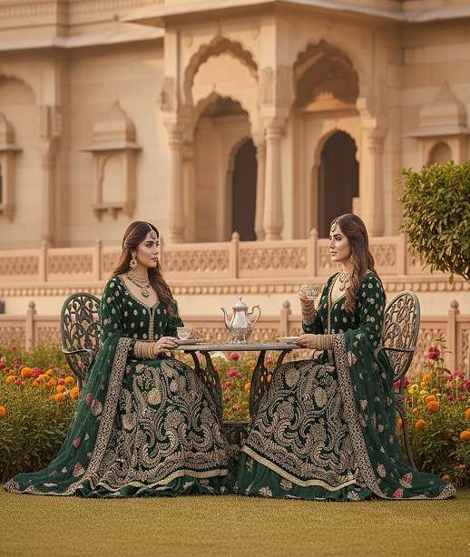 DESIGNER FANCY WEDDING BRIDAL WEAR SILK SKIRT WITH VELVET TOP WITH NET DUPATTA HEAVY SUIT KB 4103 COLOR