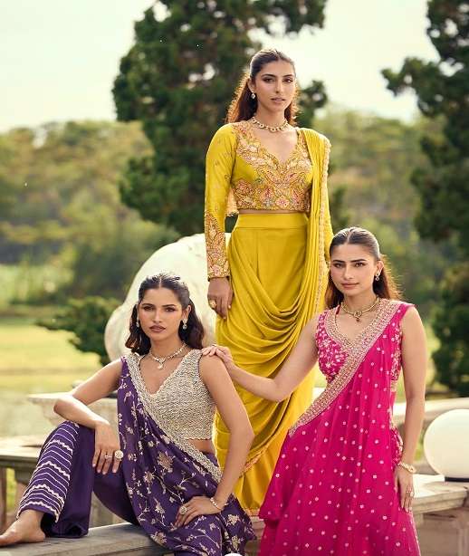 DESIGNER FANCY WEDDING PARTY WEAR BLOUSE PLAZZO PANT WITH DUATTA SUIT IN VISCOS SILK SY PANKUDI 10193-10195