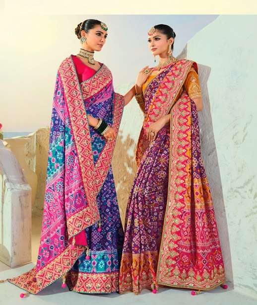 DESIGNER FANCY WEDDING PARTY WEAR DESIGNER PATOLA SAREE IN SILK WITH MOTI BEADS WORK SM MN 8801-8812
