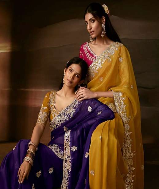 DESIGNER FANCY WEDDING PARTY WEAR ORGANZA SILK SAREE COLLECTION SM KM 5721-5731