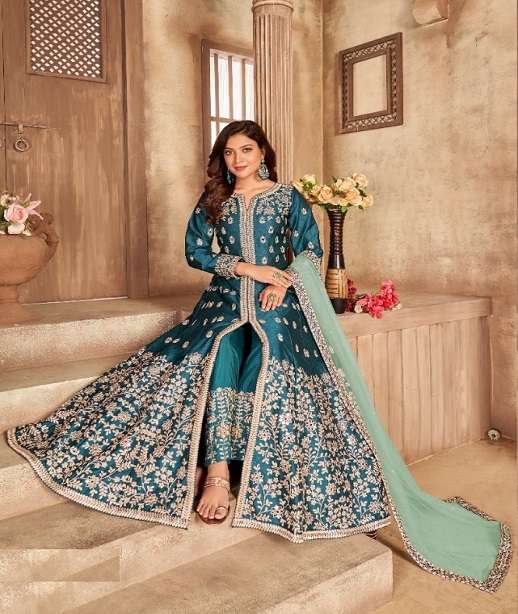 DESIGNER WEDDING PARTY WEAR ART SILK ANARKALI SALWAR SUIT GOWN ANY 3301-3304