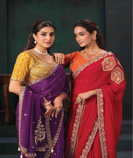 DESIGNER WEDDING PARTY WEAR FANCY SILK SAREE WITH JARKAN PEARL MIRROR CUTDANA SM MHTSV 27204-27223