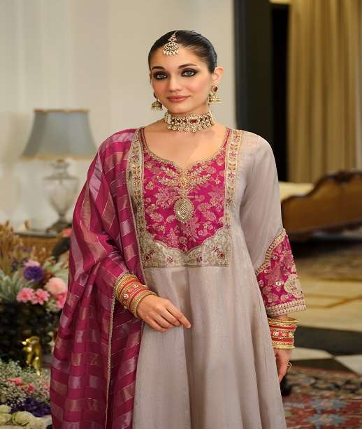 DESIGNER WEDDING PARTY WEAR PURE VISCOSE SILK PAKISTANI SALWAR SUIT EBA 30352 COLOR