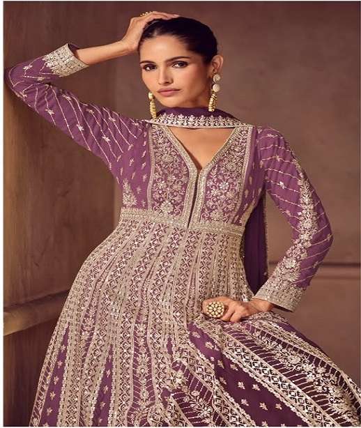 DESIGNER WEDDING PARTY WEAR REAL CHINON READYMADE ANARKALI SALWAR SUIT GOWN GL ROMANI 7700 COLOR