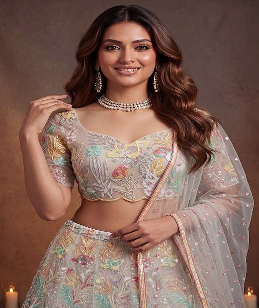 INDIAN DESIGNER BOLLYWOOD WEDDING PARTY WEAR NET FABRIC LEHENGA ZC 6032 COLOR