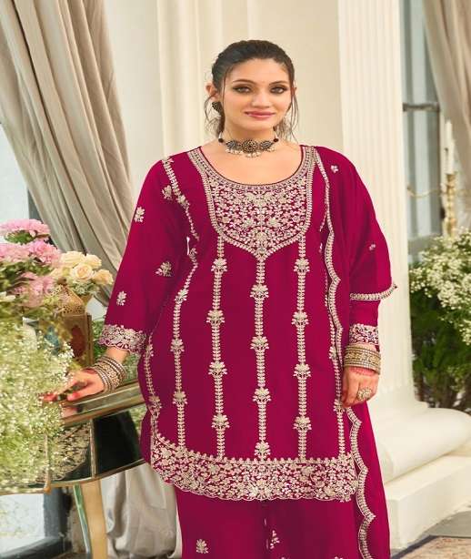 INDIAN DESIGNER FANCY WEDDING PARTY WEAR REAL CHINON SHARARA SALWAR SUIT CPR 719 COLOR