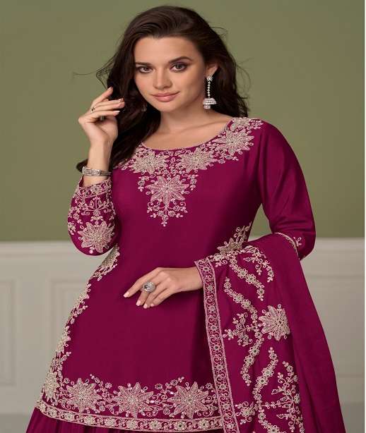 INDIAN DESIGNER FANCY WEDDING PARTY WEAR REAL CHINON SHARARA SALWAR SUIT PALLAZO GL SAADGI 7692 COLOR