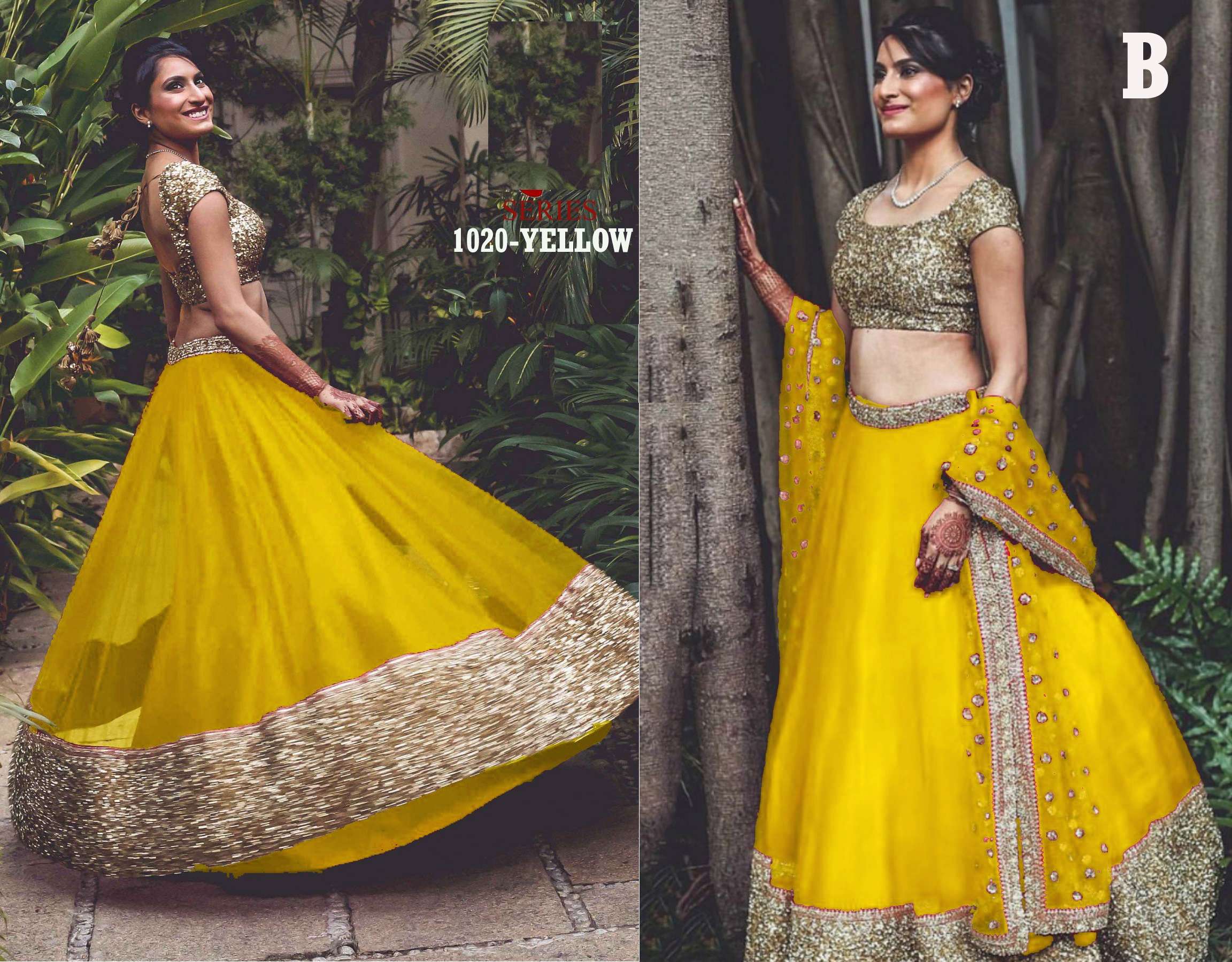 AWESOME YELLOW COLOR DESIGNER NET FANCY BOLLYWOOD LEHENGA