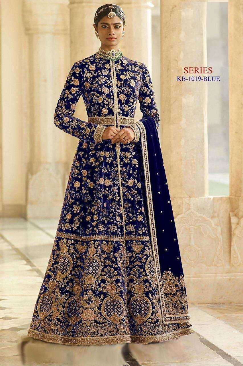 Beauteous Blue Traditional-Fashion-Heavy-Embroidered-Velvet-Gown-Style-Anarkali