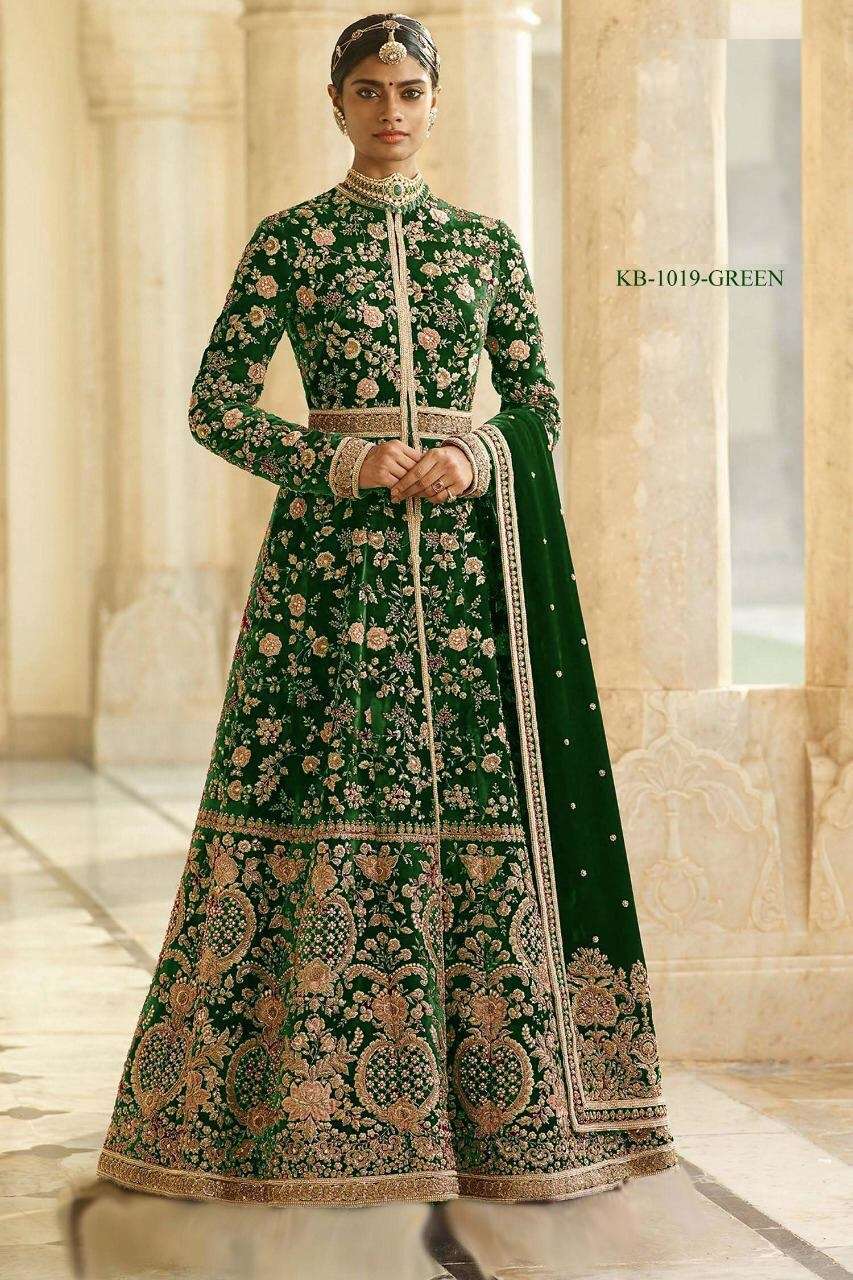 Charming Green-Traditional-Fashion-Heavy-Embroidered-Velvet-Gown-Style-Anarkali