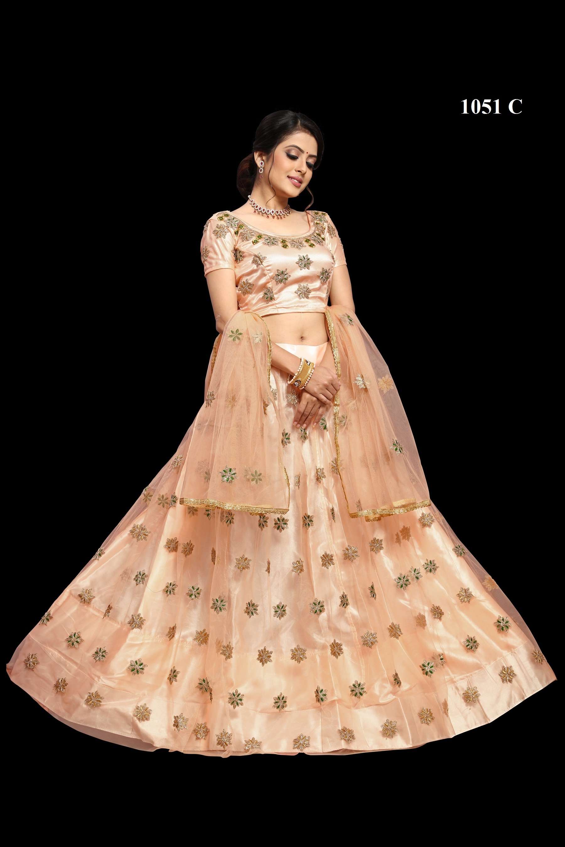 LOVELY PEACE COLOR DESIGNER NET FABRIC LEHENGA