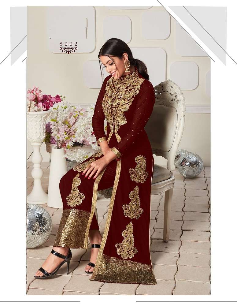 DESIGNER FANCY PARTY WEAR MAROON SALWAR SUIT FOR EID WEAR 8002 SENHORA