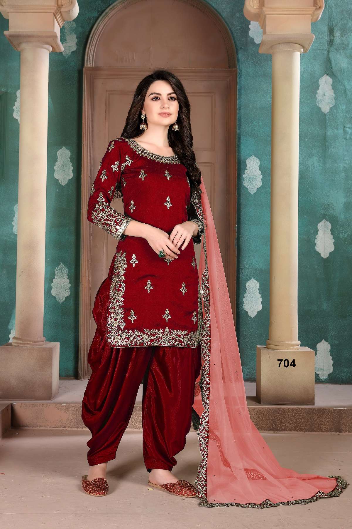 ATTRACTIVE RED PUNJABI STYLE DESIGNER FANCY PARTY WEAR PATIYALA SALWAR SUIT DRESS 704