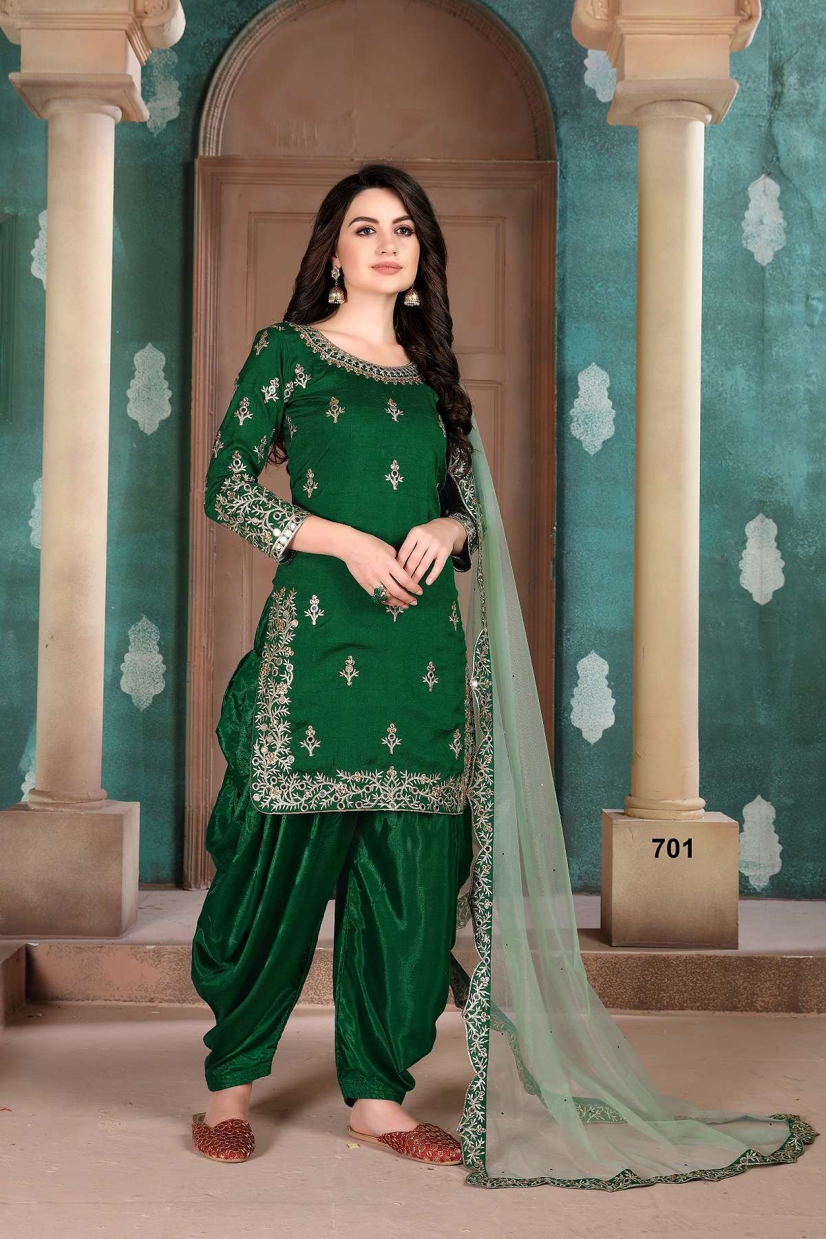 AWESOME GREEN PUNJABI STYLE DESIGNER FANCY PARTY WEAR PATIYALA SALWAR SUIT DRESS 701