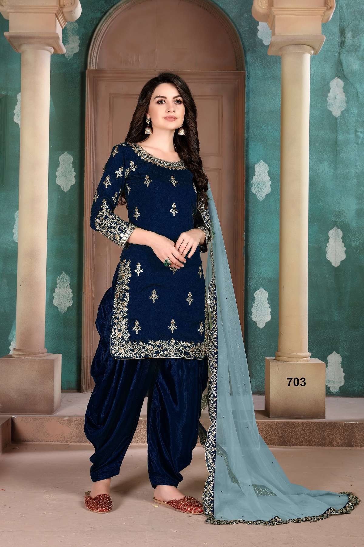 FABULOUS BLUE PUNJABI STYLE DESIGNER FANCY PARTY WEAR PATIYALA SALWAR SUIT DRESS 703