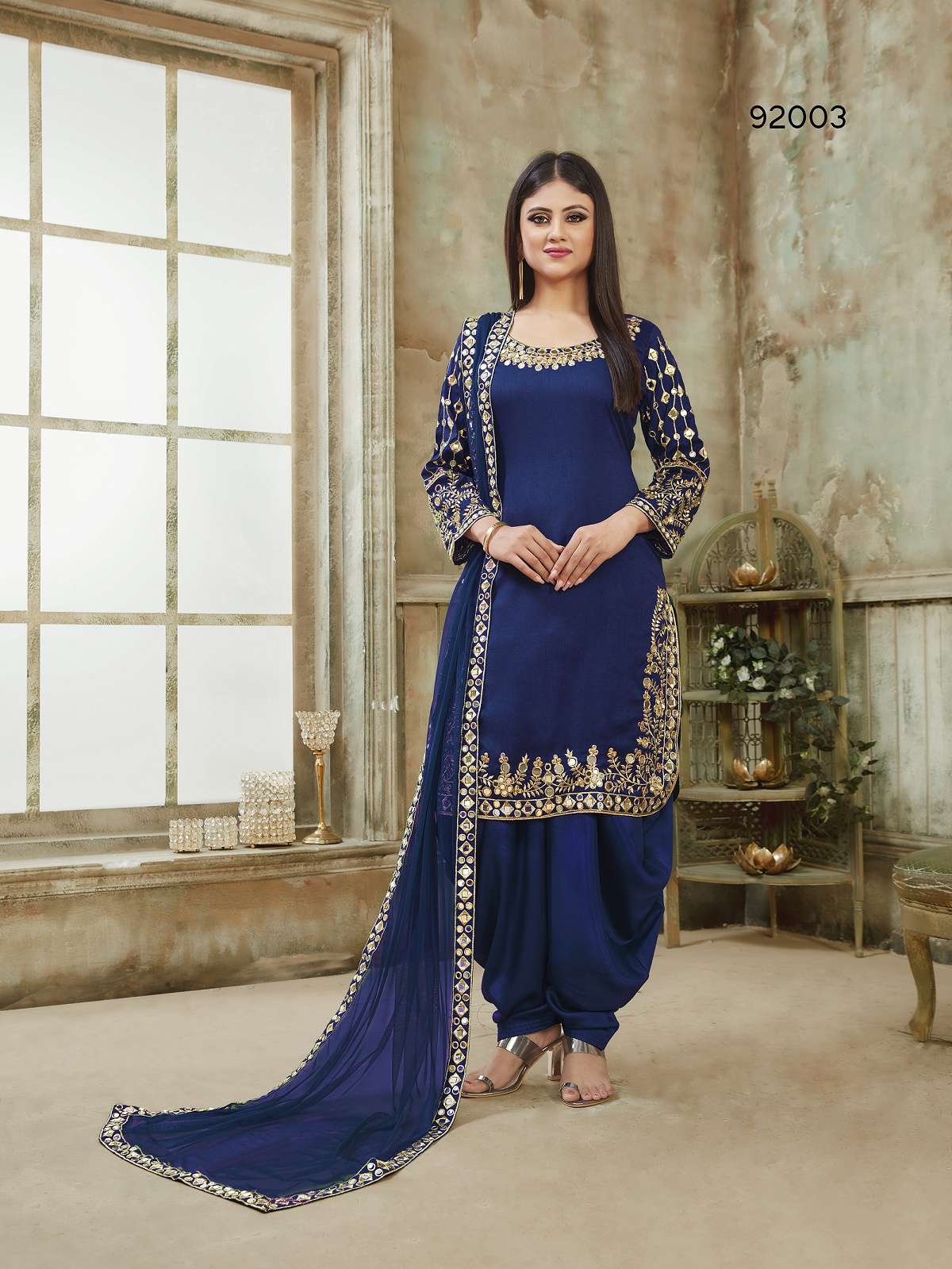 FASCINATING BLUE PUNJABI DESIGNER SILK PATIYALA SALWAR SUIT DRESS COLLECTION 92003