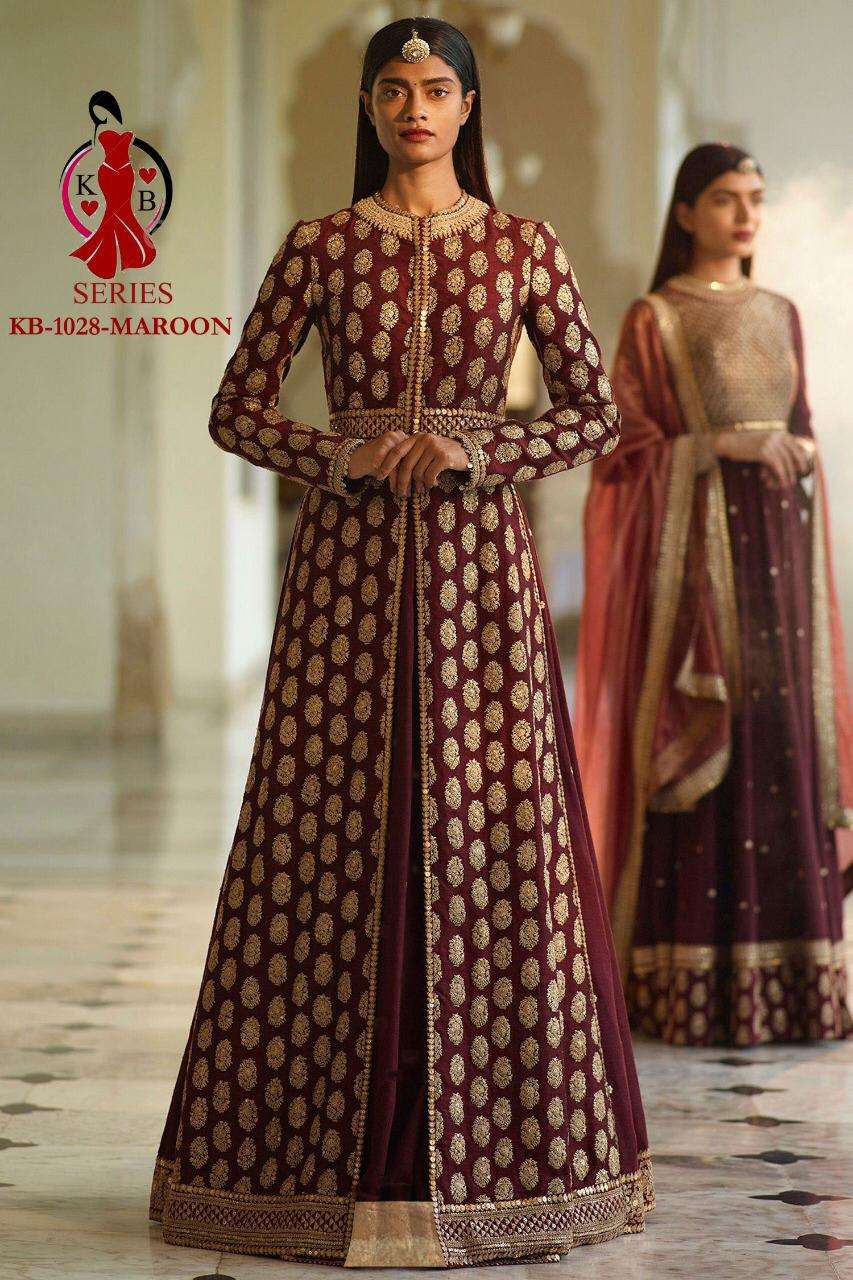 BOLLYWOOD STYLE LONG DESIGNER SILK MAROON SALWAR SUIT NEW DESIGN KB1028