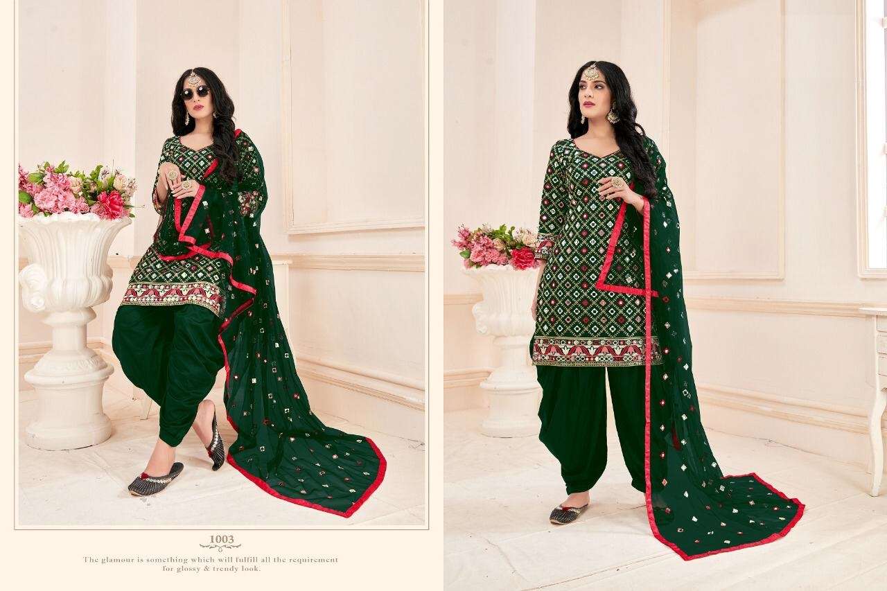 PREMIUM DESIGNER JAM COTTON GREEN COLOR READYMADE PATIYALA SALWAR SUIT NEW DESIGN 1003