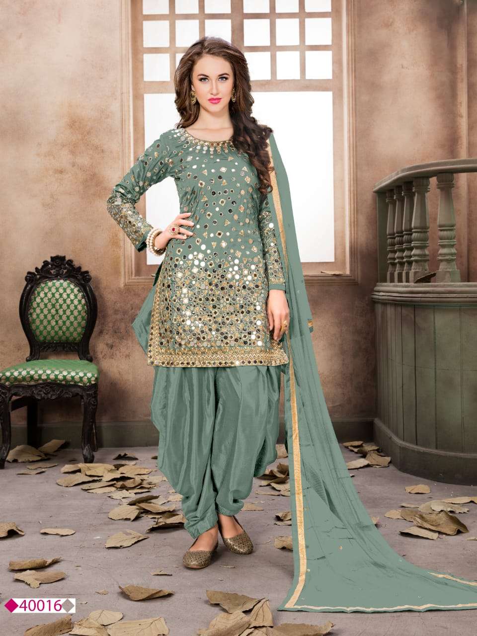 AWESOME LIGHT GREEN COLOR PATIYALA SUITS DESIGNER WEDDING COLLECTION PARTY WEAR & OCCASIONAL WEAR TAFETA SILK DRESSES AT WHOLESALE