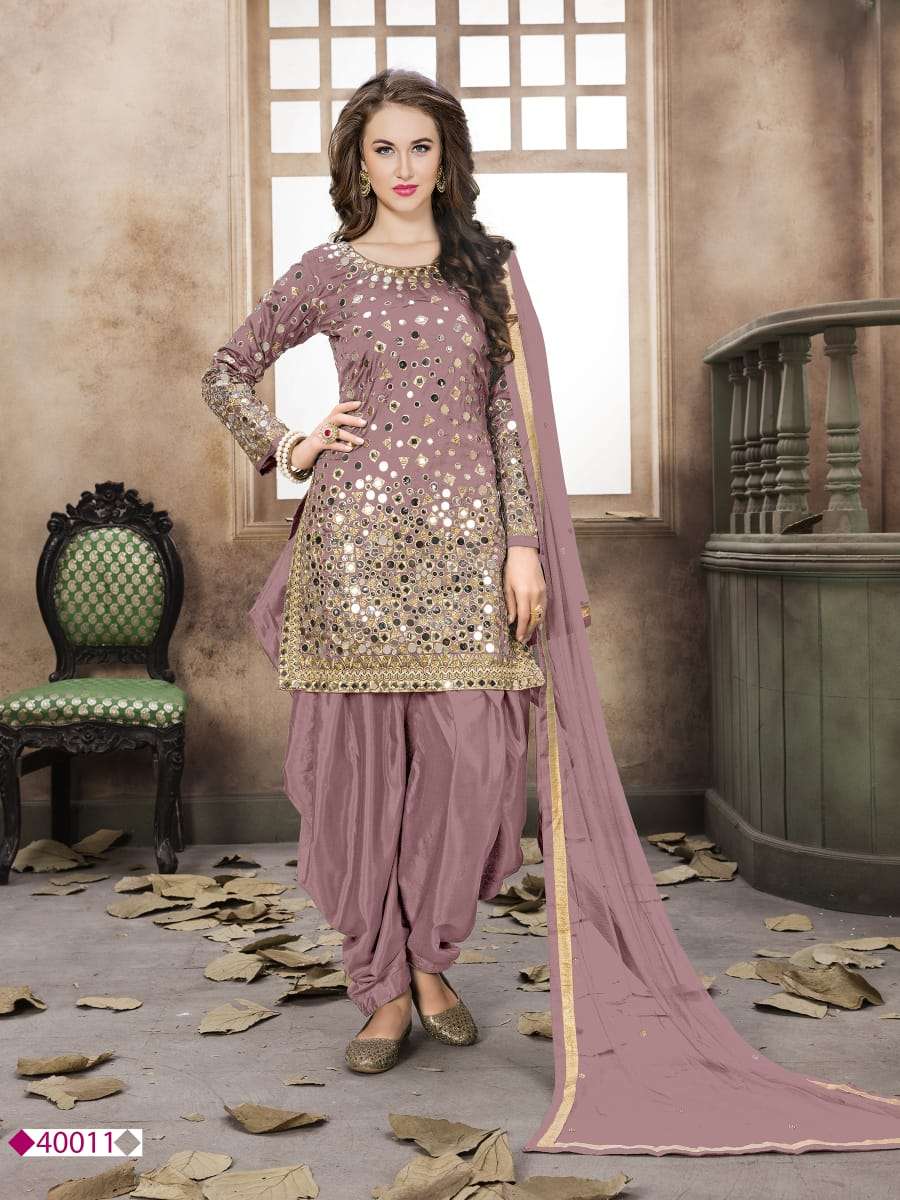 AWESOME LIGHT PINK COLOR PATIYALA SUITS DESIGNER WEDDING COLLECTION PARTY WEAR & OCCASIONAL WEAR TAFETA SILK DRESSES AT WHOLESALE