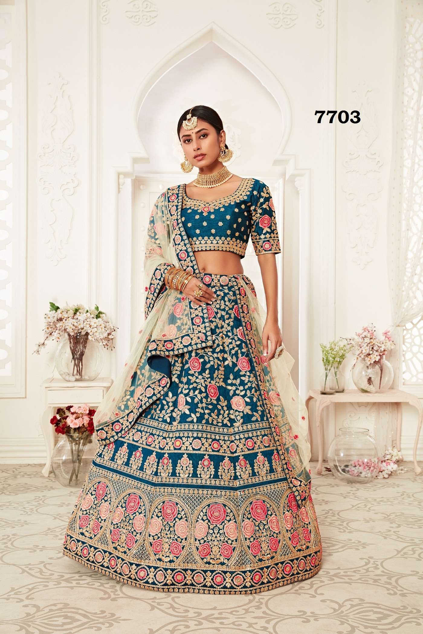 AWESOME BRIDAL WEDDING PARTY WEAR BLUE LEHENGA CHOLI FANCY STYLE 7703