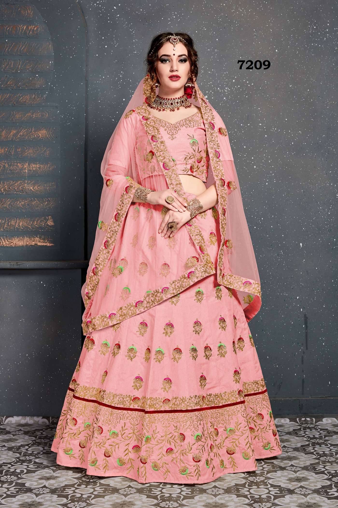 Light Pink Georgette Lehenga Choli With Shimmer Lengha Chunri Saree  Embroidery | eBay