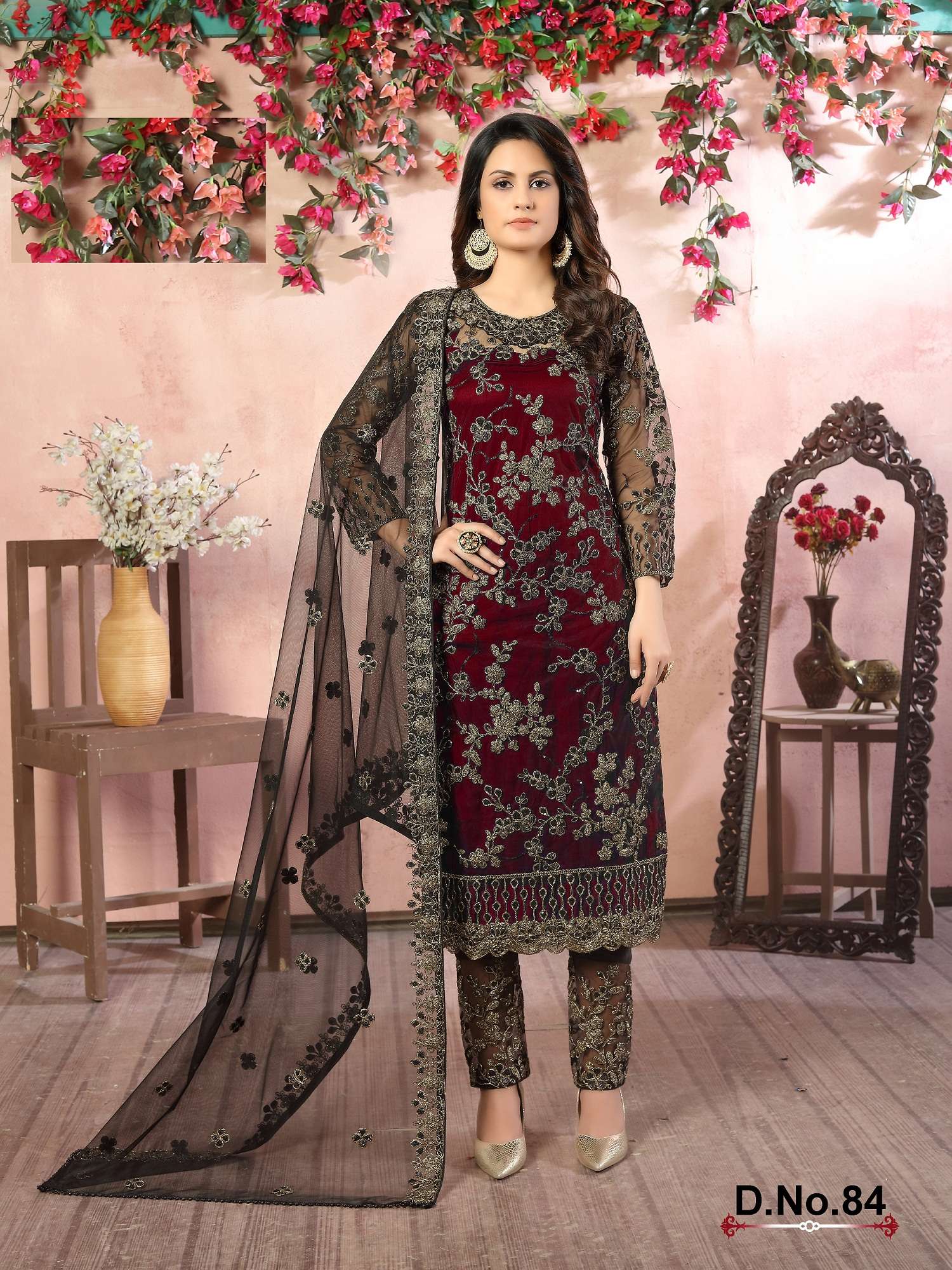 NET SALWAR KAMEEZ SUIT FOR FANCY WEDDING PARTY WEAR MAROON SUIT 84