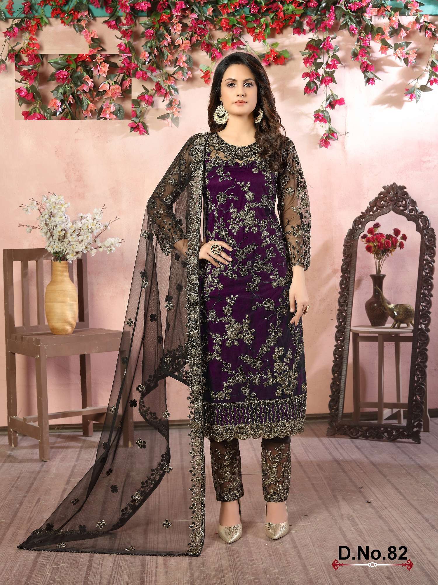 NET SALWAR KAMEEZ SUIT FOR FANCY WEDDING PARTY WEAR PURPLE WINE UIT 82