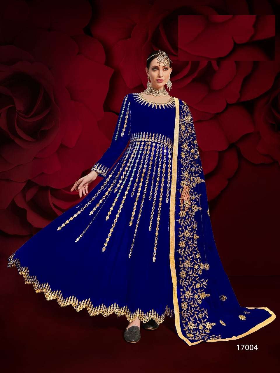 PREMIUM WEDDING PARTY WEAR FANCY LONG ANARKALI BLUE SALWAR SUIT IN PURE GEORGETTE 17004