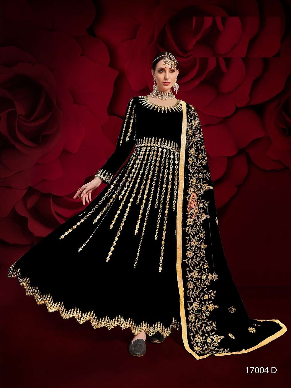 PREMIUM WEDDING PARTY WEAR FANCY LONG BLACK COLOR ANARKALI SALWAR SUIT IN PURE GEORGETTE 17004 D