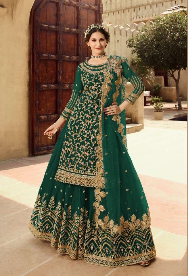 DESIGNER FANCY PARTY WEAR GREEN COLOR SARARA STYLE SALWAR SUIT NEW COLLECTION 15030 D