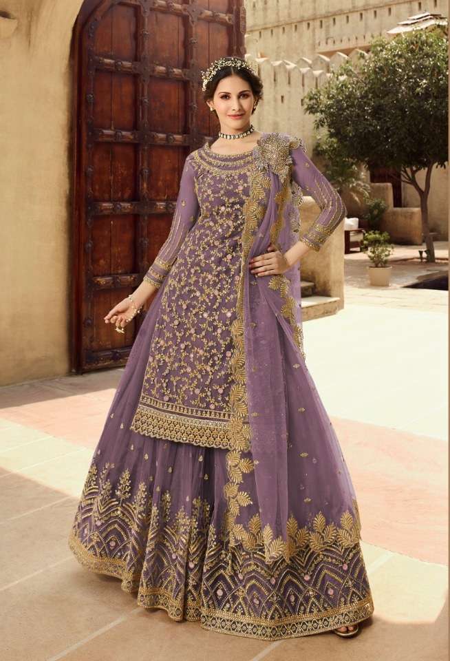 DESIGNER FANCY PARTY WEAR PURPLE COLOR SARARA STYLE SALWAR SUIT NEW COLLECTION 15030 C