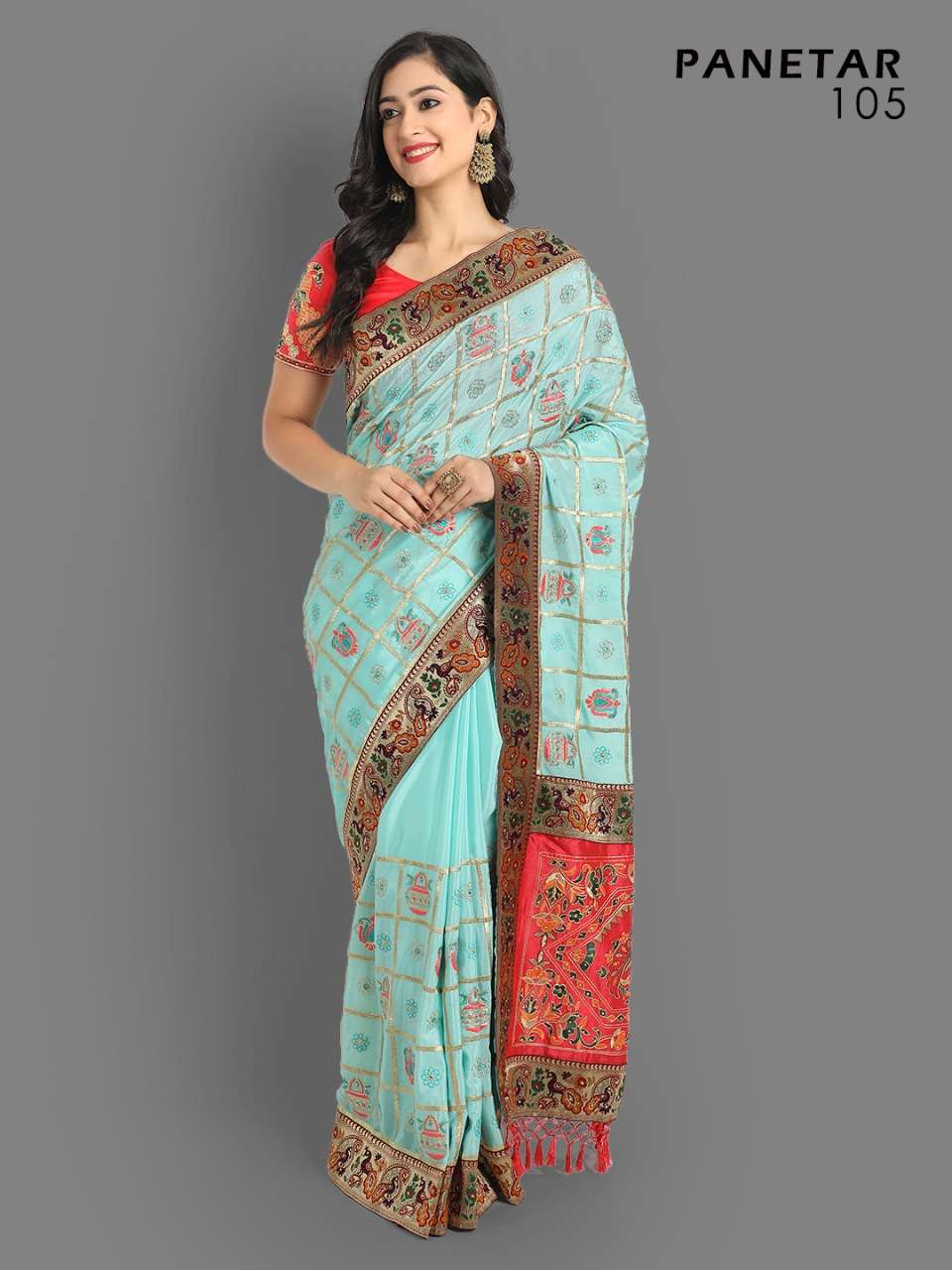 DESIGNER FANCY WEDDING SKY BLUE PANETAR SILK SAREE EXCLUSIVE COLLECTION 105