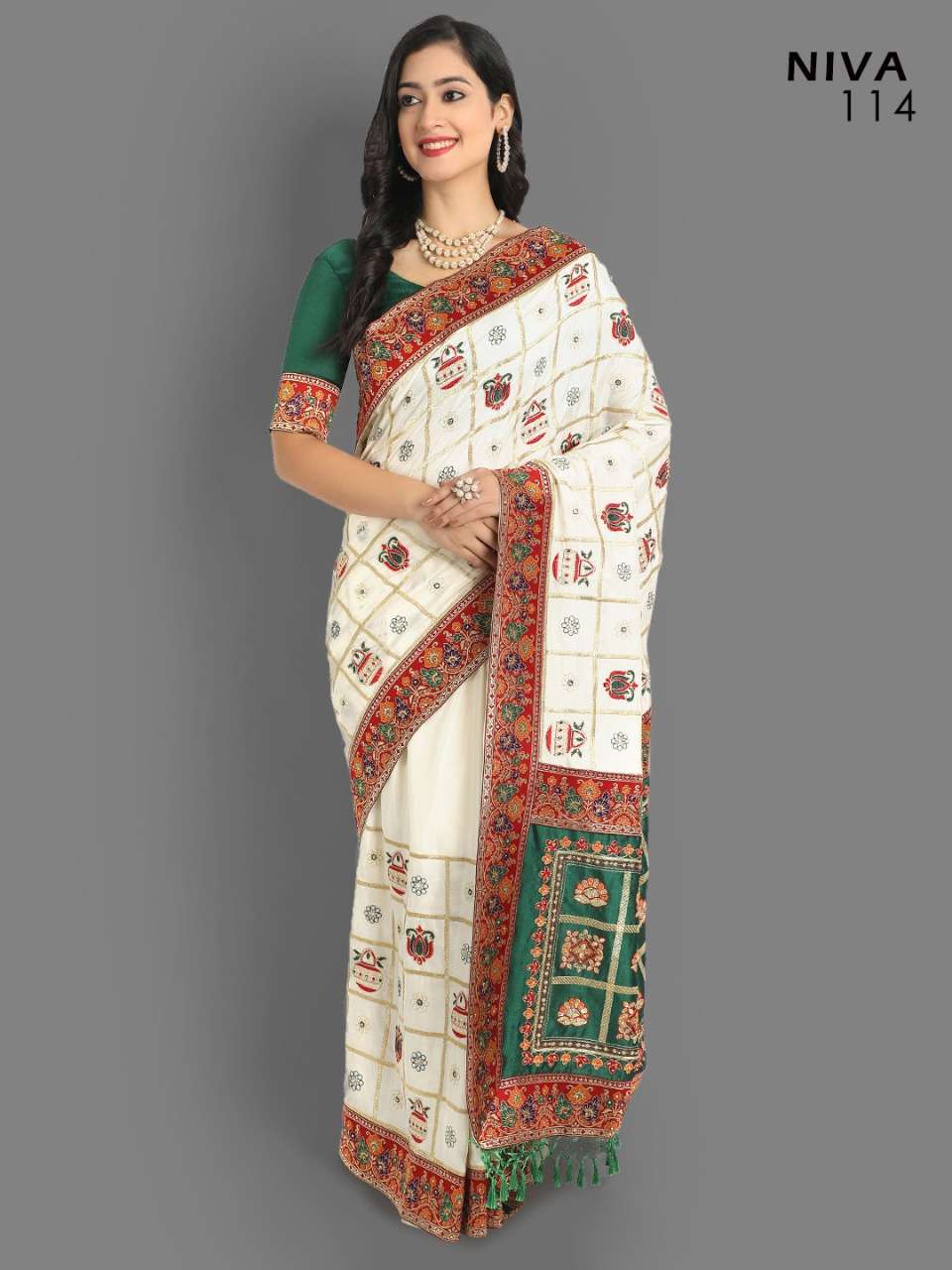 DESIGNER FANCY WEDDING WHITE RED PANETAR SILK SAREE EXCLUSIVE COLLECTION 114