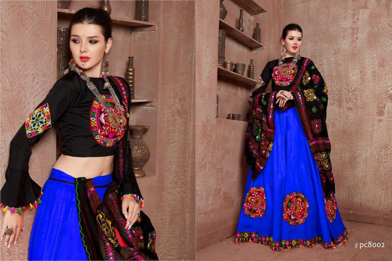 BLUE DESIGNER FANCY NAVRATRI SPECIAL GAMTHI LEHENGA CHOLI IN COTTON 8002C