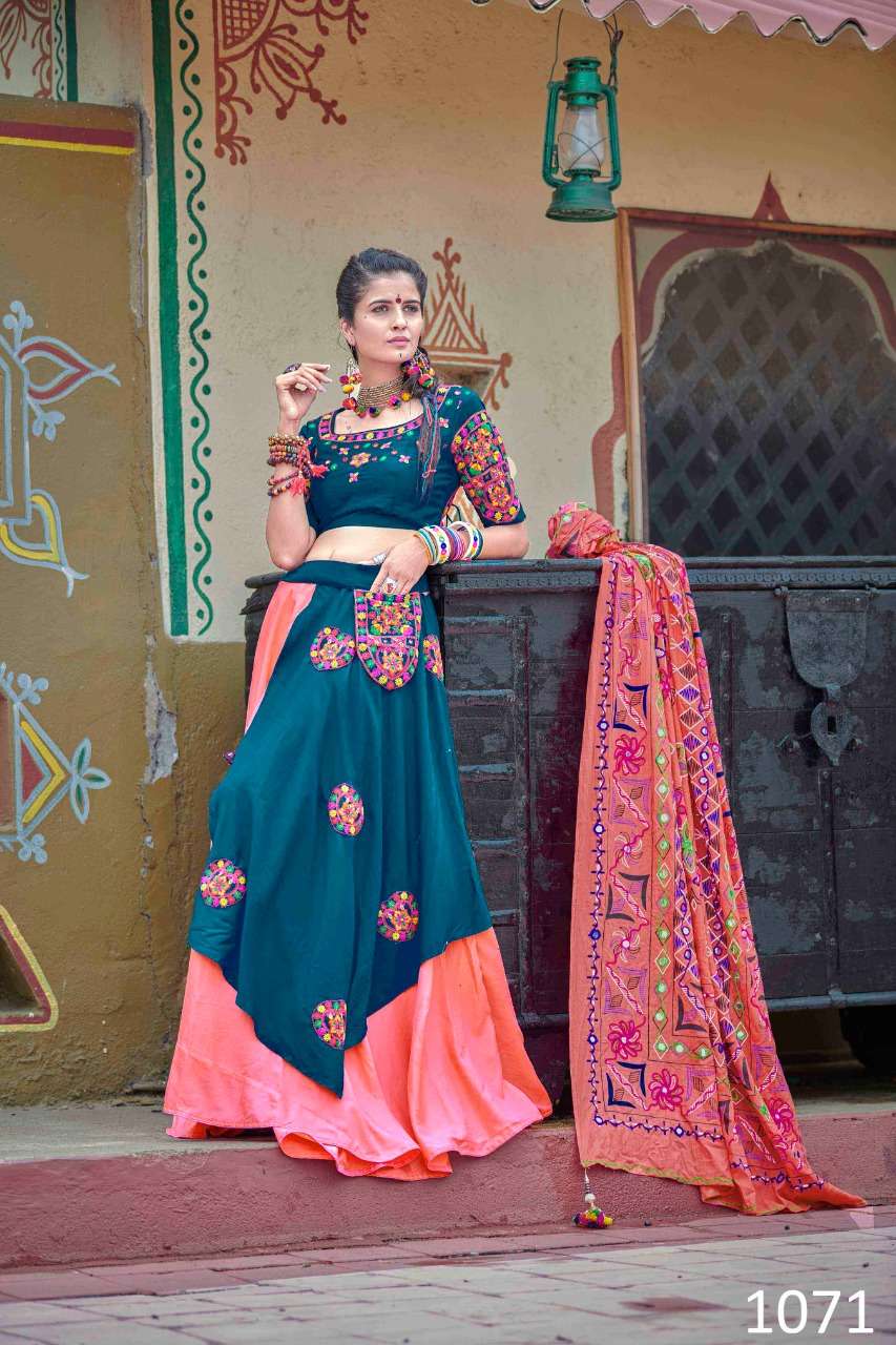 DESIGNER MULTI COLOR NAVRATRI SPECIAL GAMTHI LEHENGA CHOLI IN COTTON 1071