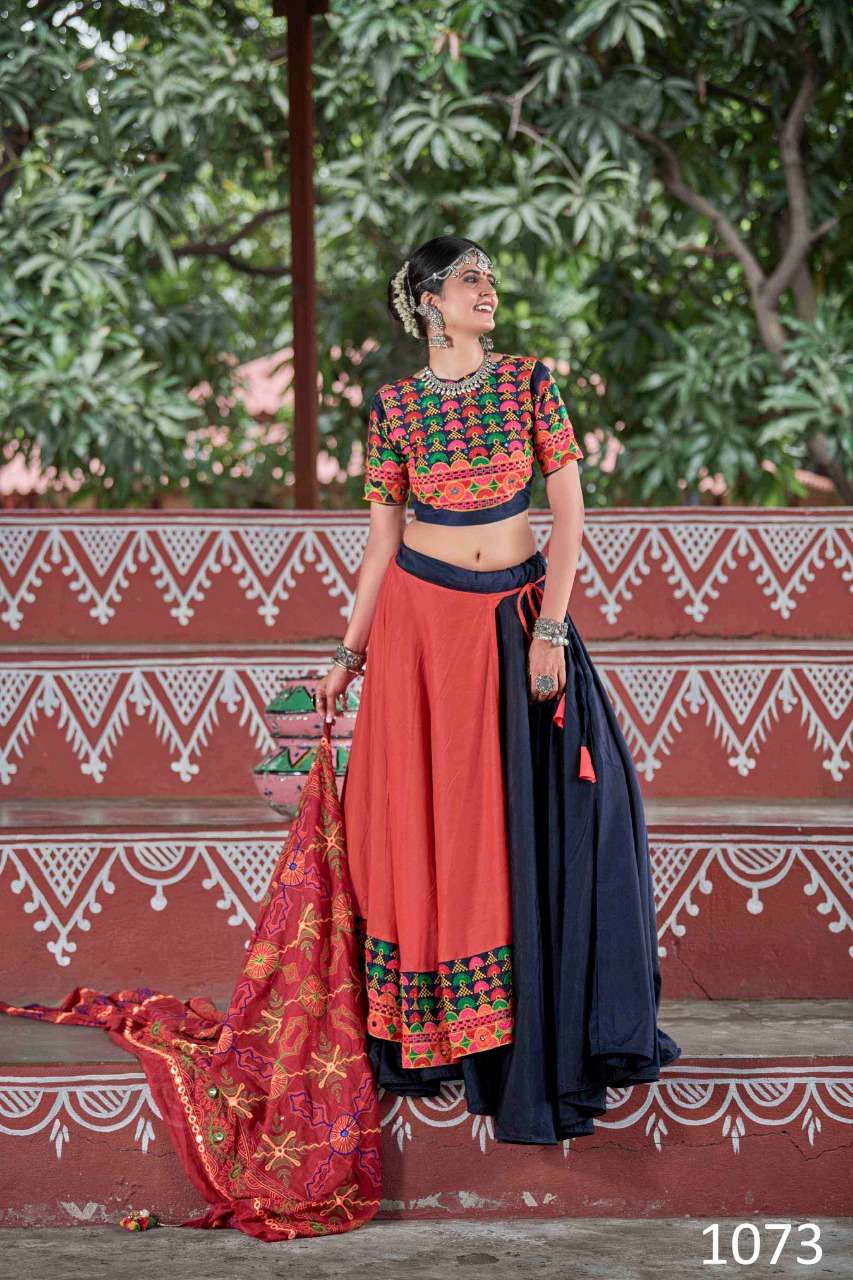 DESIGNER MULTI COLOR NAVRATRI SPECIAL GAMTHI LEHENGA CHOLI IN COTTON 1073