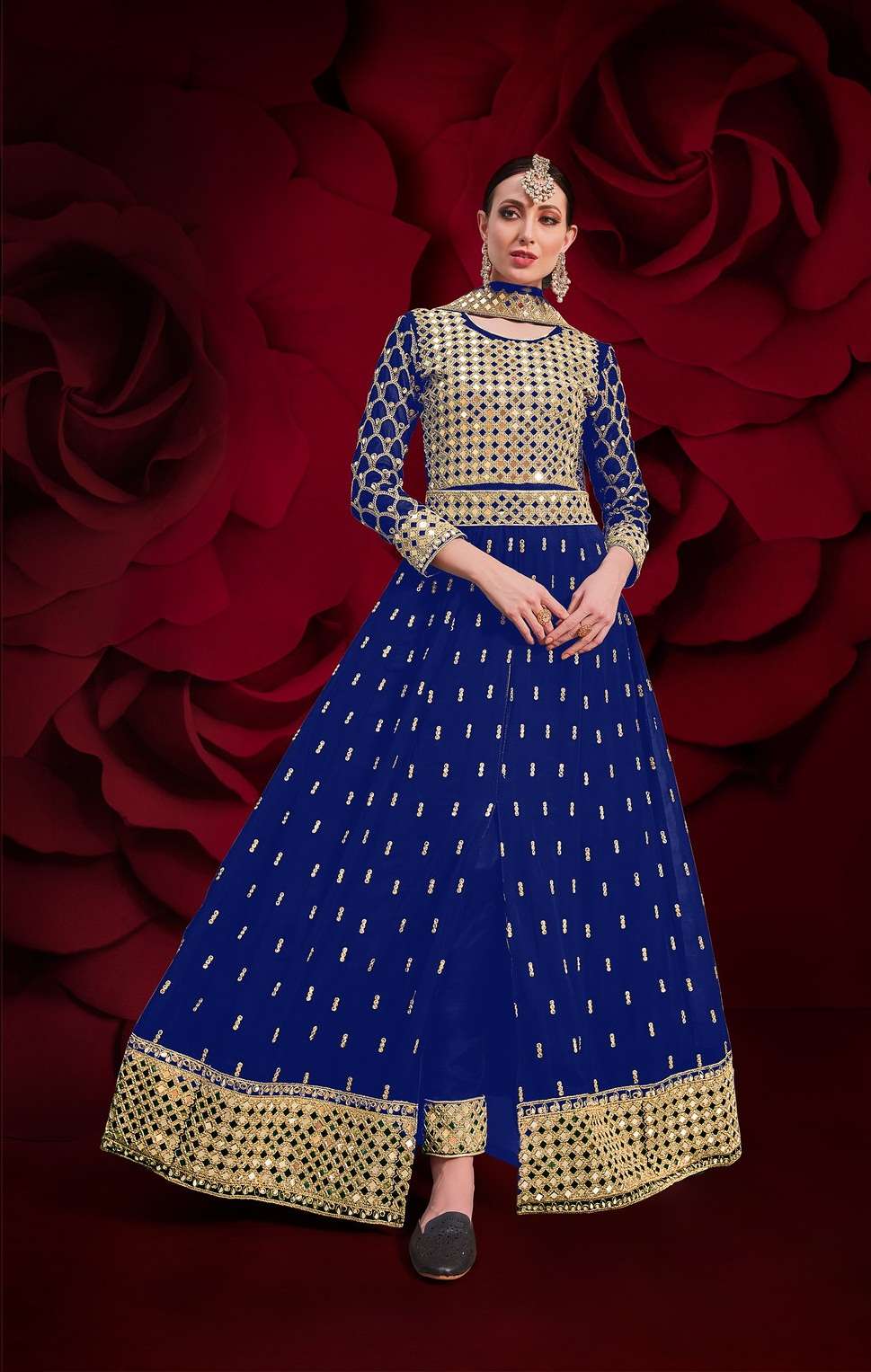 PREMIUM WEDDING PARTY EAR FANCY LONG ANARKALI SALWAR SUIT IN PURE GEORGETTE 17003C