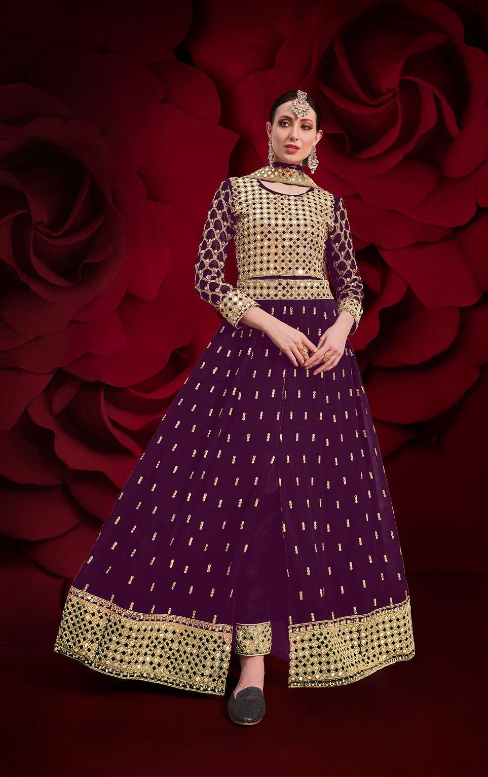 PREMIUM WEDDING PARTY EAR FANCY LONG ANARKALI SALWAR SUIT IN PURE GEORGETTE 17003E