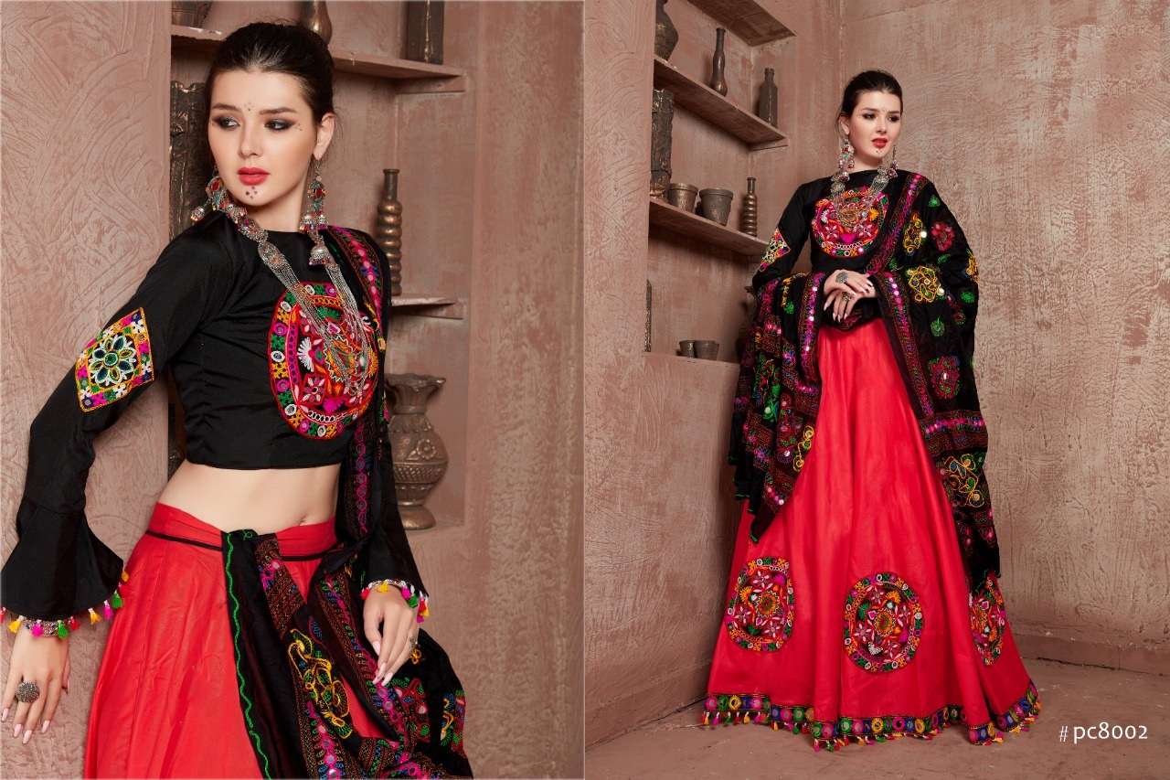 RED DESIGNER FANCY NAVRATRI SPECIAL GAMTHI LEHENGA CHOLI IN COTTON 8002A