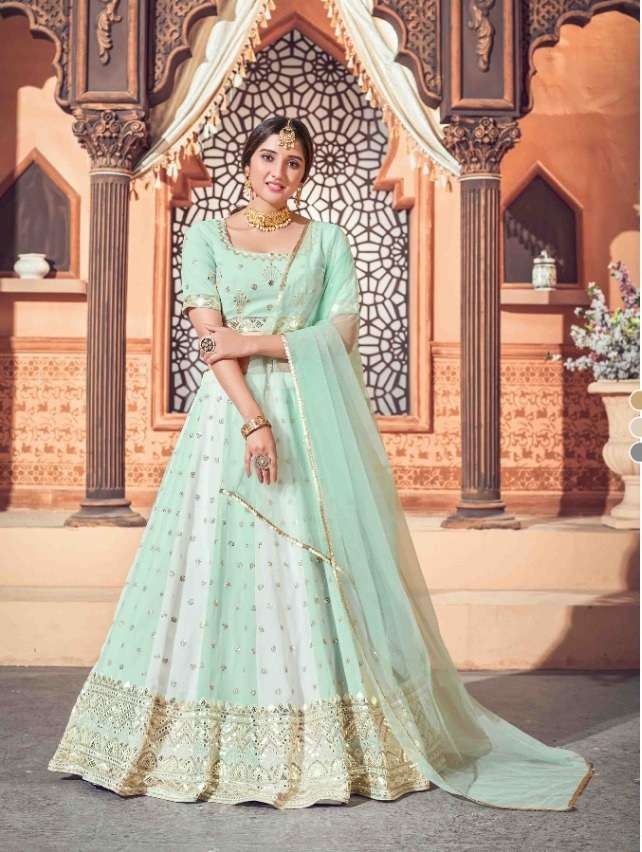 TRENDY FANCY BOLLYWOOD STYLE GREEN WHITE LEHENGA CHOLI EXCLUSIVE COLLECTION 1726